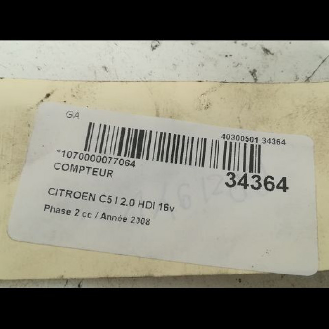 Compteur occasion CITROEN C5 I Phase 2 09-2004->06-2008 2.0 HDI 16v 138ch 3