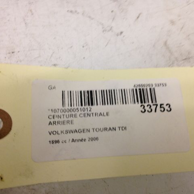 Ceinture centrale arriere occasion VOLKSWAGEN TOURAN I Phase 1 03-2003->12-2006 1T0857806DRAA 3