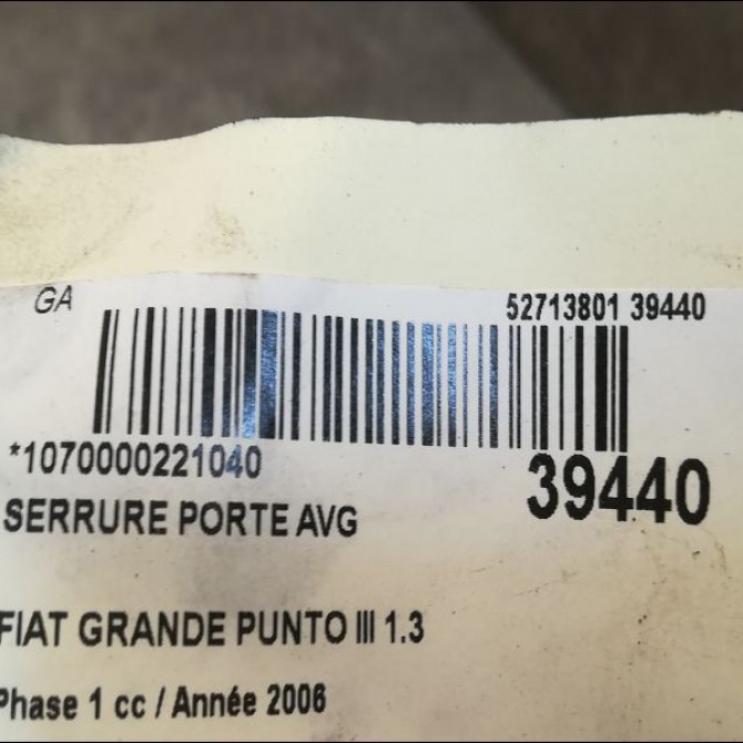 Serrure porte avg occasion FIAT GRANDE PUNTO III Phase 1 09-2005->12-2013 1.3 D MULTIJET 16v 75ch 3
