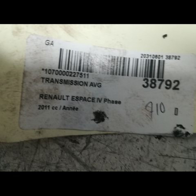Transmission avant gauche occasion RENAULT ESPACE IV Phase 2 03-2006->07-2012 8200500684 2