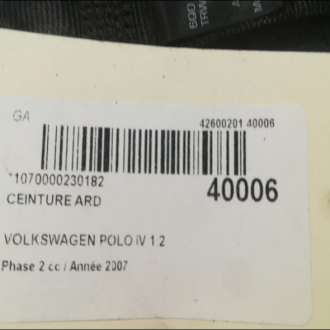 Ceinture arrière droite occasion VOLKSWAGEN POLO IV Phase 2 05-2005->09-2009 1.2 60ch 6Q0857806ATTM 4