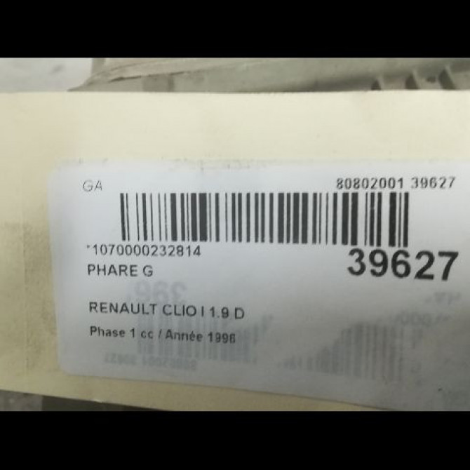 Phare gauche occasion RENAULT CLIO I Phase 1 06-1990->03-1994 1.9 D 7701034146 3