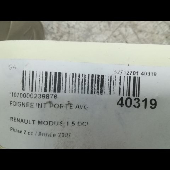 Poignee int porte avg occasion RENAULT MODUS Phase 2 01-2008->12-2012 1.5 DCI 105ch 8200752796 3