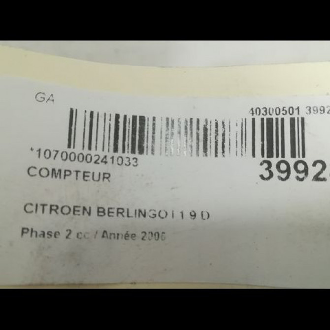 Compteur occasion CITROEN BERLINGO I Phase 2 11-2002->10-2010 1.9 D 6105V8 3