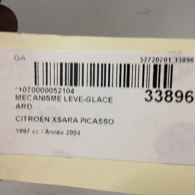 Mecanisme leve-glace arrière droit occasion CITROEN XSARA PICASSO Phase 1 12-1999->02-2004 2.0 HDi 90ch 922456 3