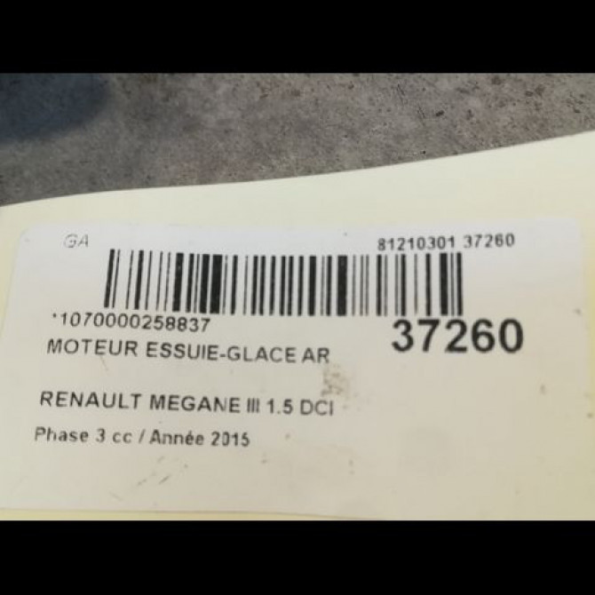 Moteur essuie-glace arrière occasion RENAULT MEGANE III Phase 3 10-2013->... 1.5 DCI 95ch 3