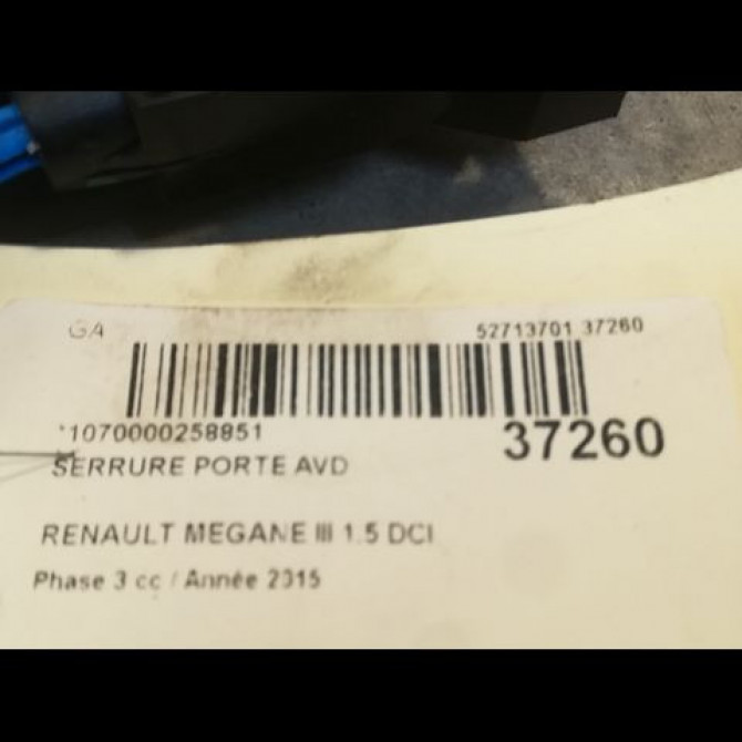 Serrure porte avd occasion RENAULT MEGANE III Phase 3 10-2013->... 1.5 DCI 95ch 3