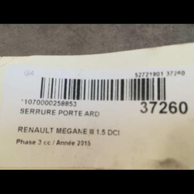 Serrure porte ard occasion RENAULT MEGANE III Phase 3 10-2013->... 1.5 DCI 95ch 3