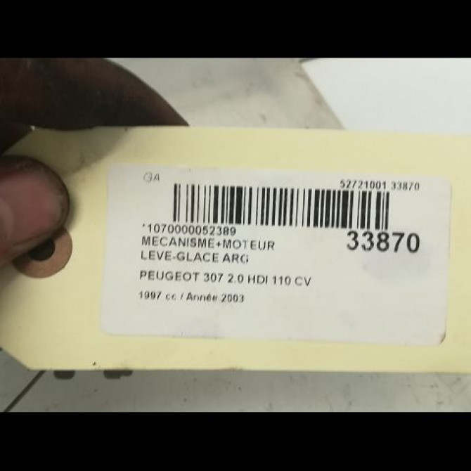 Mecanisme+moteur leve-glace arg occasion PEUGEOT 307 Phase 1 04-2001->06-2005 1.4 HDI 8v 70ch 9223A2 4