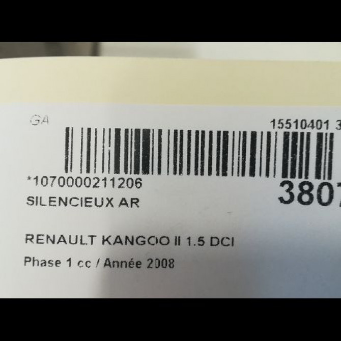 Silencieux arrière occasion RENAULT KANGOO II Phase 1 01-2008->03-2013 1.5 DCI 85ch 8200613088 2