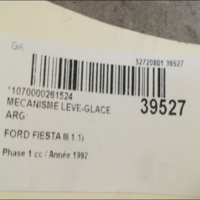 Mecanisme leve-glace arrière gauche occasion FORD FIESTA III Phase 1 03-1989->01-1994 1.8 D 3