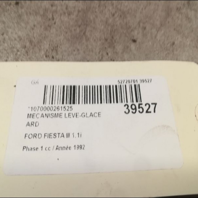 Mecanisme leve-glace arrière droit occasion FORD FIESTA III Phase 1 03-1989->01-1994 1.8 D 3
