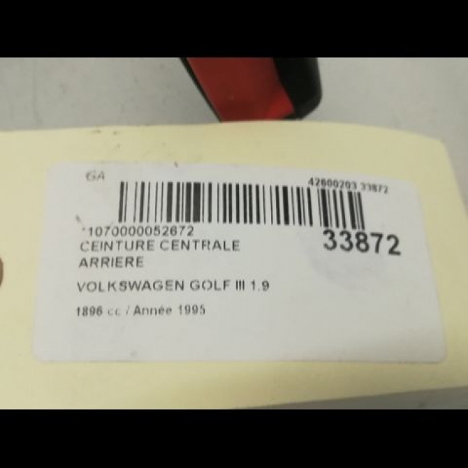 Ceinture centrale arriere occasion VOLKSWAGEN GOLF III Phase 1 01-1992->12-1997 1.9 TDI 90ch 1H3857805AB41 3