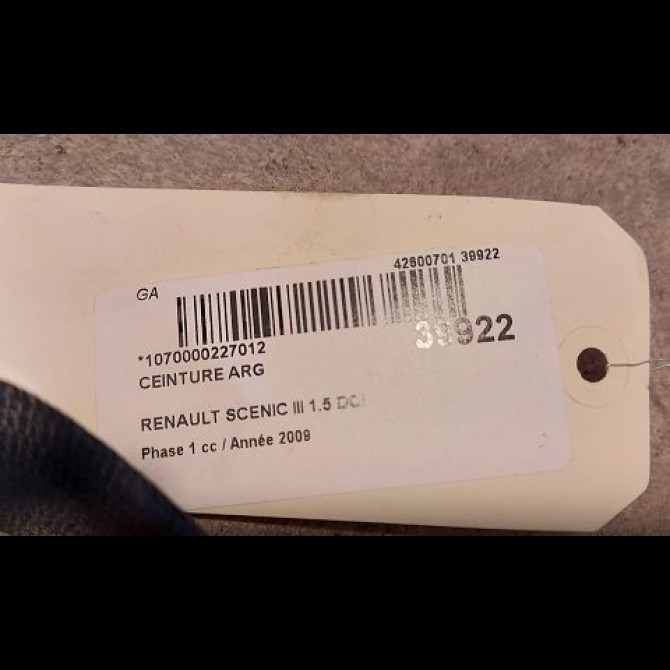 Ceinture arrière gauche occasion RENAULT SCENIC III Phase 1 04-2009->11-2011 1.5 DCI 105ch 888410017R 4