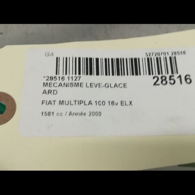 Mecanisme leve-glace arrière droit occasion FIAT MULTIPLA Phase 1 01-1999->09-2004 46510727 3