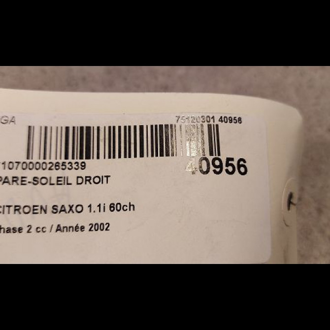 Pare-soleil droit occasion CITROEN SAXO Phase 2 09-1999->12-2004 1.1i 60ch 8143GA 3