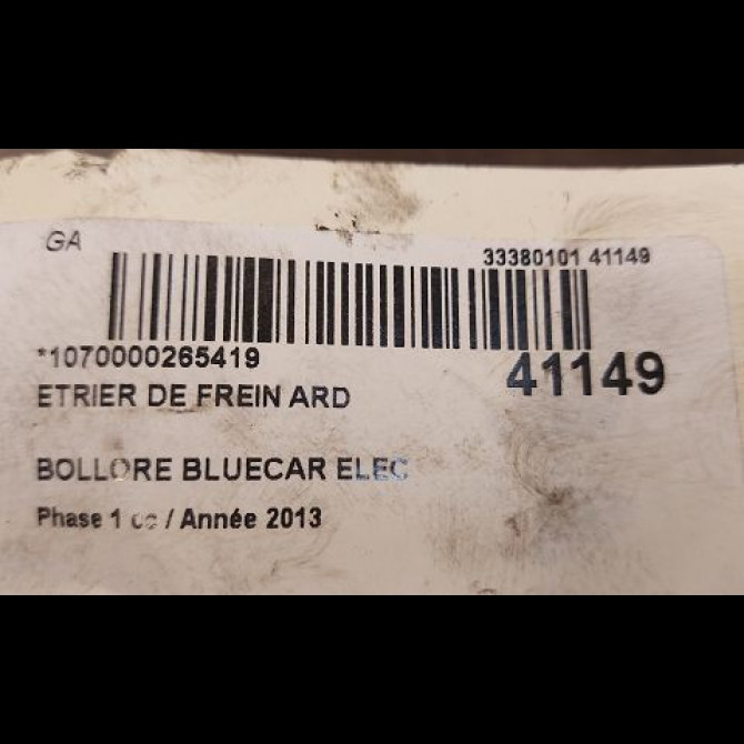 Etrier de frein arrière droit occasion BOLLORE BLUECAR Phase 1 01-2011->... ELEC 3
