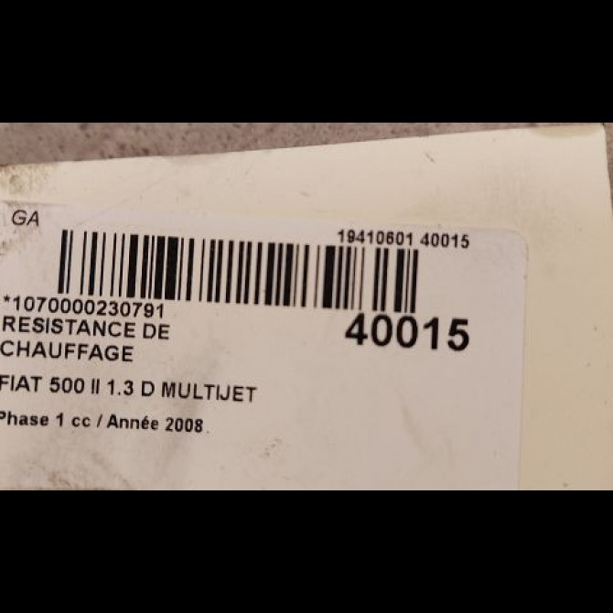 Resistance de chauffage occasion FIAT 500 II 500 II Phase 1 2007-07-01->2016-03-31 1.3 D MULTIJET 16v 75ch 3