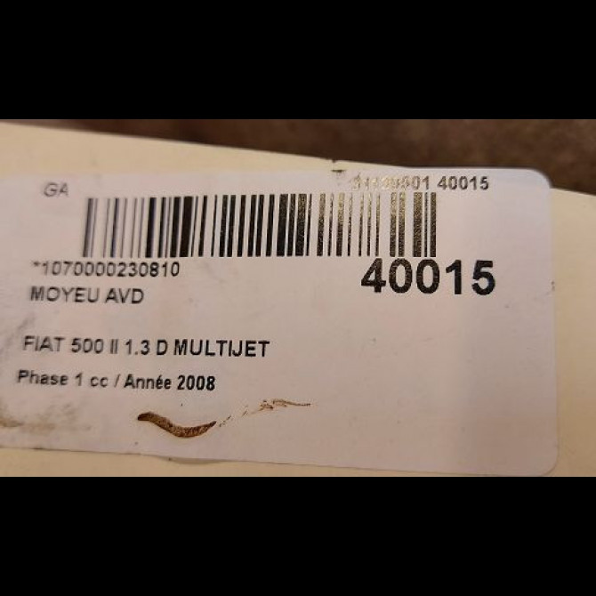 Moyeu avd occasion FIAT 500 II 500 II Phase 1 2007-07-01->2016-03-31 1.3 D MULTIJET 16v 75ch 71745047 3