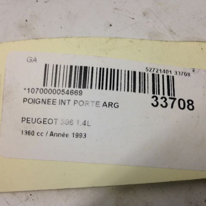 Poignee int porte arg occasion PEUGEOT 306 Phase 1 09-1994->03-1997 1.4i 75ch 914366 4