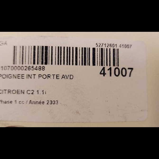 Poignee int porte avd occasion CITROEN C2 Phase 1 09-2003->10-2008 1.1i 914492 3