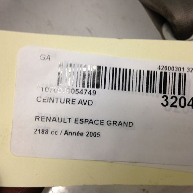 Ceinture avant droite occasion RENAULT ESPACE IV Phase 1 09-2002->03-2006 2.2 DCI 8200211688 3