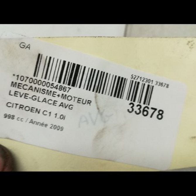 Mecanisme+moteur leve-glace avg occasion CITROEN C1 I Phase 2 11-2008->01-2012 1.0i 9221T8 5