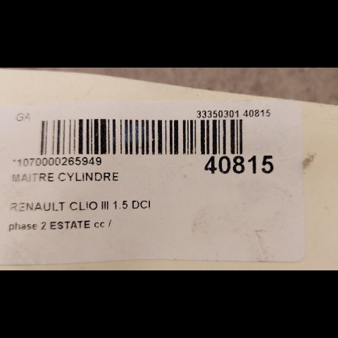 Maitre cylindre occasion RENAULT CLIO III phase 2 ESTATE 03-2009->12-2014 1.5 DCI 85ch 7701208398 2