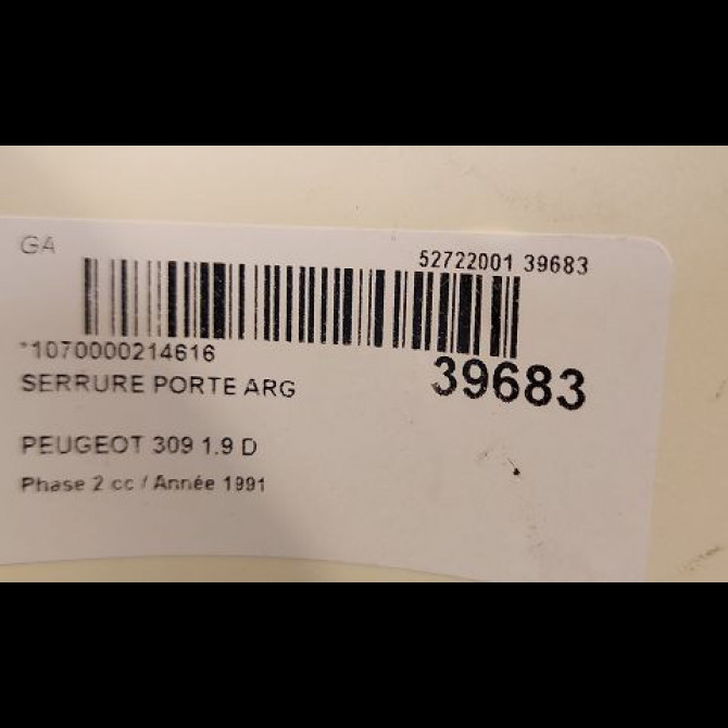 Serrure porte arg occasion PEUGEOT 309 Phase 2 07-1989->12-1993 1.9 D 3