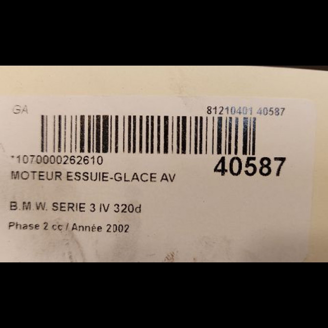 Moteur essuie-glace avant occasion B.M.W. SERIE 3 IV Phase 2 09-2001->03-2005 320d 3