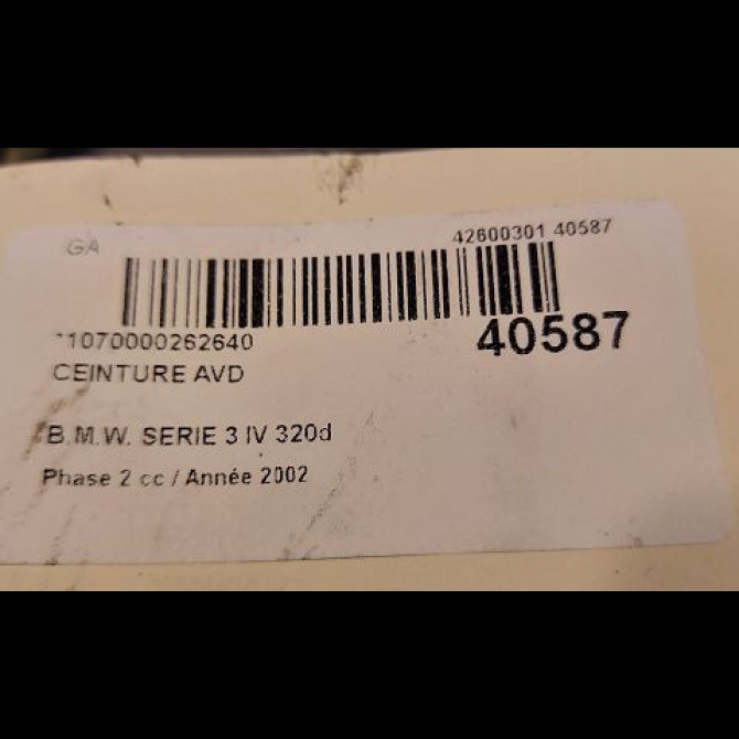 Ceinture avant droite occasion B.M.W. SERIE 3 IV Phase 2 09-2001->03-2005 320d 4