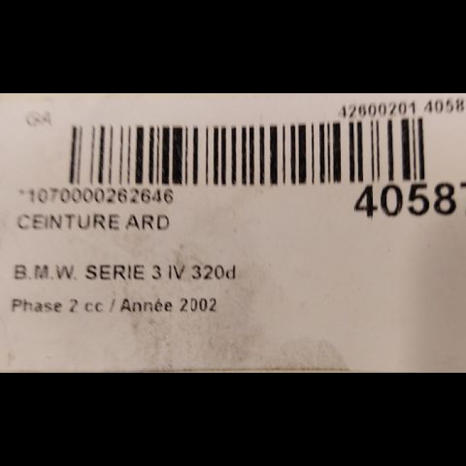 Ceinture arrière droite occasion B.M.W. SERIE 3 IV Phase 2 09-2001->03-2005 320d 4