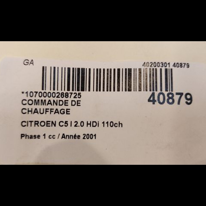 Commande de chauffage occasion CITROEN C5 I Phase 1 03-2001->09-2004 2.0 HDi 110ch 3