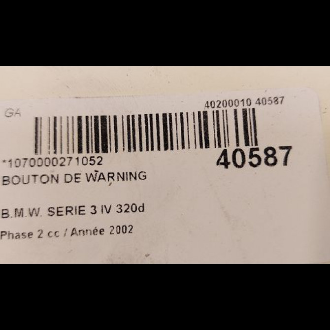 Bouton de warning occasion B.M.W. SERIE 3 IV Phase 2 09-2001->03-2005 320d 2