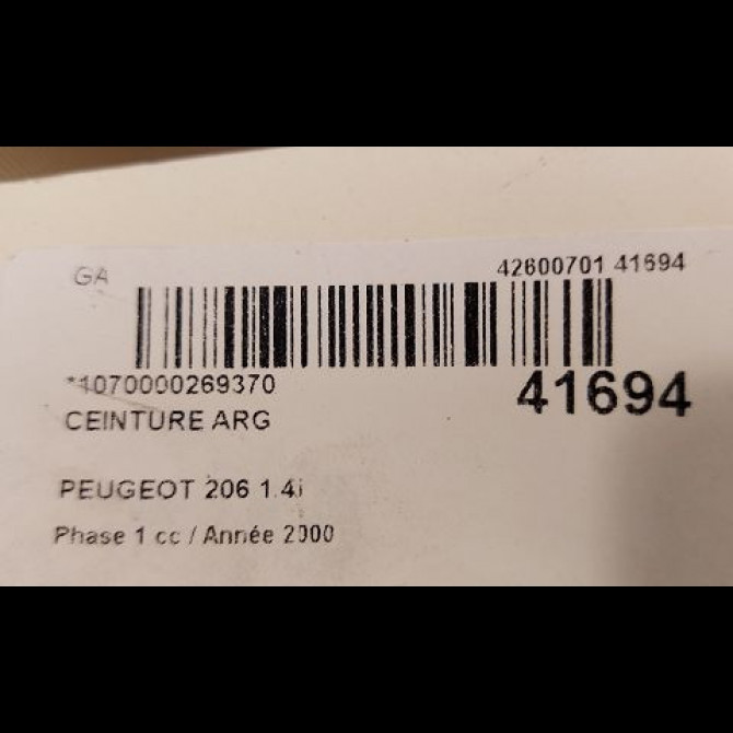 Ceinture arrière gauche occasion PEUGEOT 206 Phase 1 09-1998->03-2009 1.4i 8974HZ 3