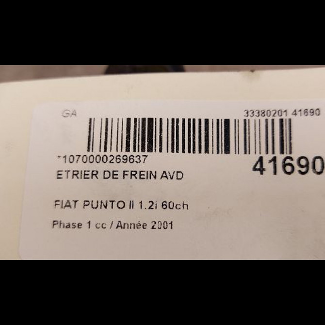 Etrier de frein avant droit occasion FIAT PUNTO II Phase 1 10-1999->05-2003 1.2i 60ch 9946107 3