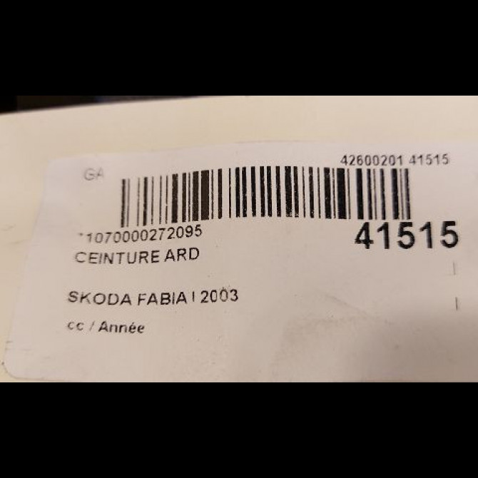 Ceinture arrière droite occasion SKODA FABIA I 6Y6857448FHCP 2