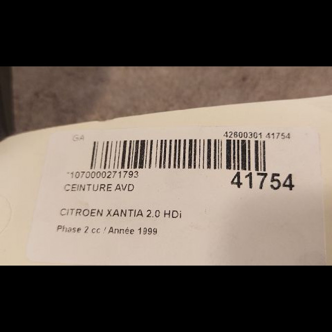 Ceinture avant droite occasion CITROEN XANTIA Phase 2 12-1997->06-2001 2.0 HDi 110ch 8973V9 3