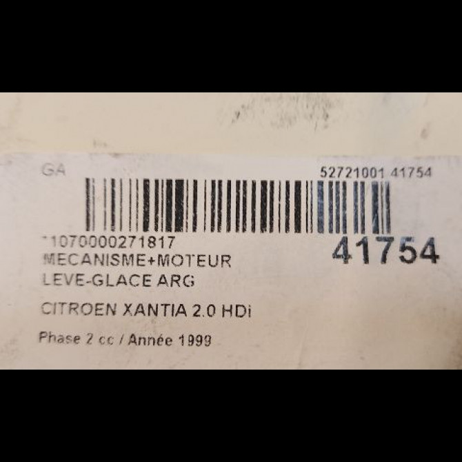Mecanisme+moteur leve-glace arg occasion CITROEN XANTIA Phase 2 12-1997->06-2001 2.0 HDi 110ch 2