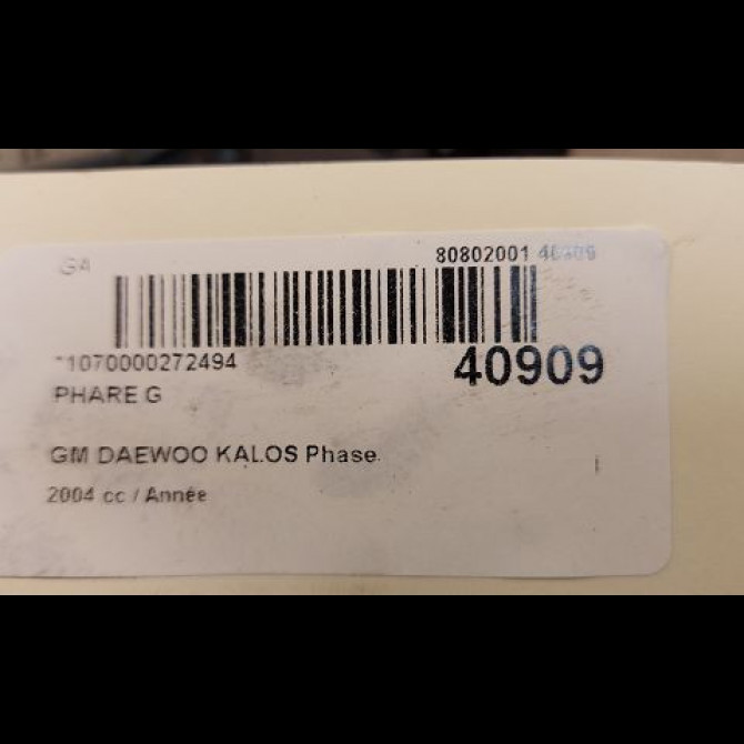 Phare gauche occasion GM DAEWOO KALOS Phase 1 09-2002->12-2004 96540151 3