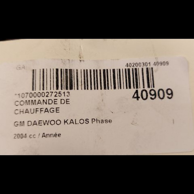 Commande de chauffage occasion GM DAEWOO KALOS Phase 1 09-2002->12-2004 96539561 3