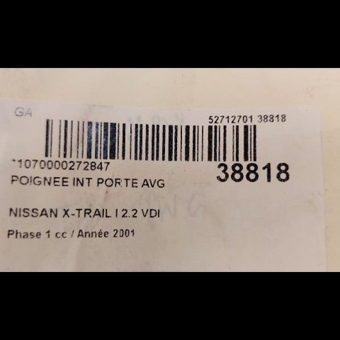 Poignee int porte avg occasion NISSAN X-TRAIL I Phase 1 07-2001->12-2003 2.2 VDI 114ch 806718H602 3