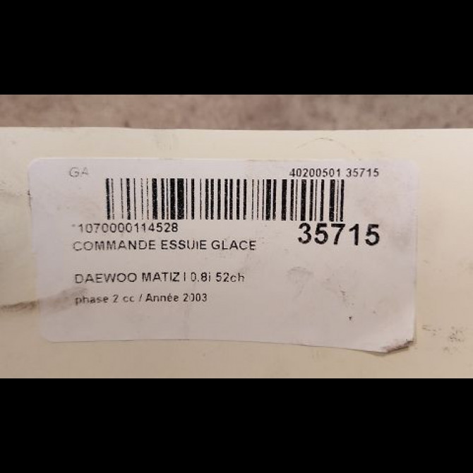 Commande essuie glace occasion DAEWOO MATIZ I phase 2 01-2001->12-2004 0.8i 52ch 96314334 3