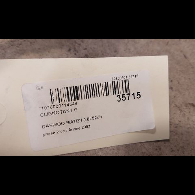 Clignotant gauche occasion DAEWOO MATIZ I phase 2 01-2001->12-2004 0.8i 52ch 96563486 3