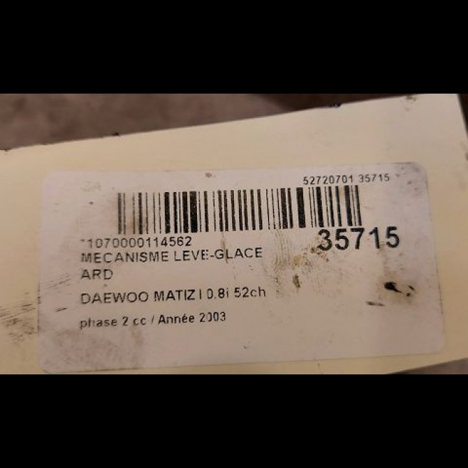 Mecanisme leve-glace arrière droit occasion DAEWOO MATIZ I phase 2 01-2001->12-2004 0.8i 52ch 96562769 3