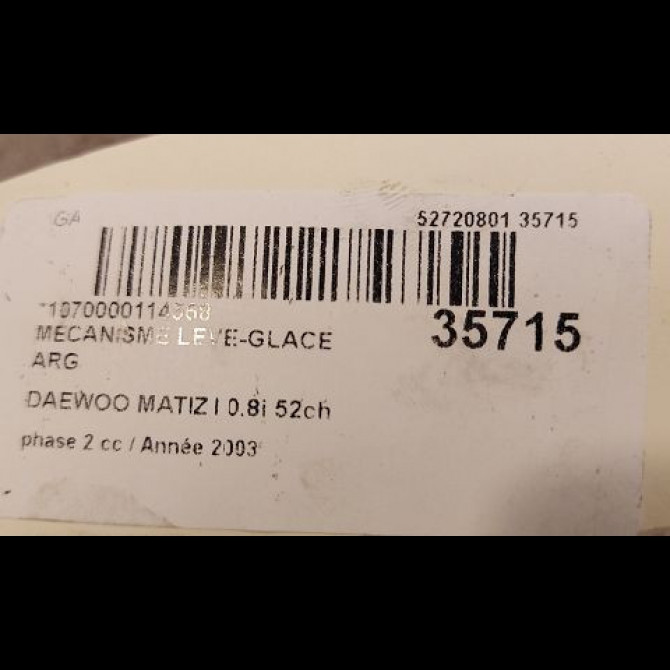 Mecanisme leve-glace arrière gauche occasion DAEWOO MATIZ I phase 2 01-2001->12-2004 0.8i 52ch 96562768 3