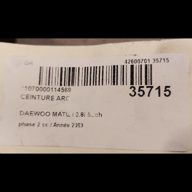 Ceinture arrière gauche occasion DAEWOO MATIZ I phase 2 01-2001->12-2004 0.8i 52ch 96568837 4