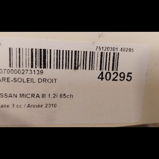 Pare-soleil droit occasion NISSAN MICRA III Phase 3 11-2007->11-2010 1.2i 65ch 3