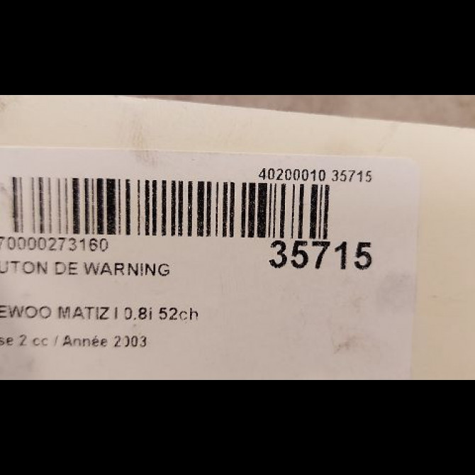 Bouton de warning occasion DAEWOO MATIZ I phase 2 01-2001->12-2004 0.8i 52ch 96507984 2