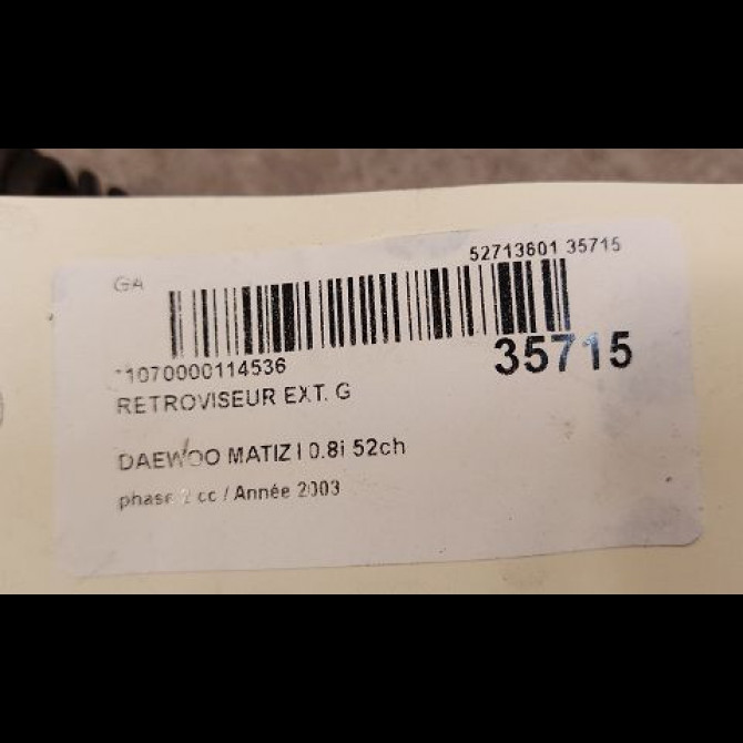 Retroviseur exterieur gauche occasion DAEWOO MATIZ I phase 2 01-2001->12-2004 0.8i 52ch 96323344 3